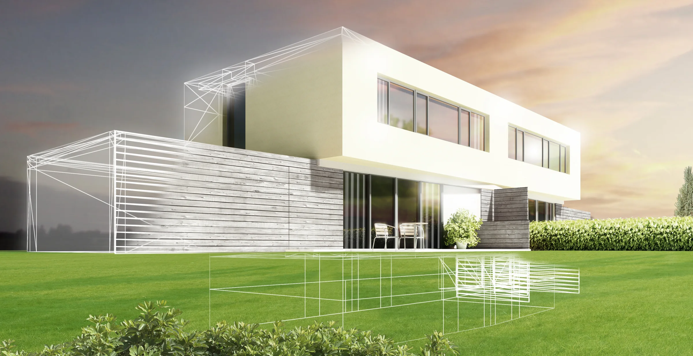 Sun@Corsier — villas contemporaines blanches, rendu architectural
