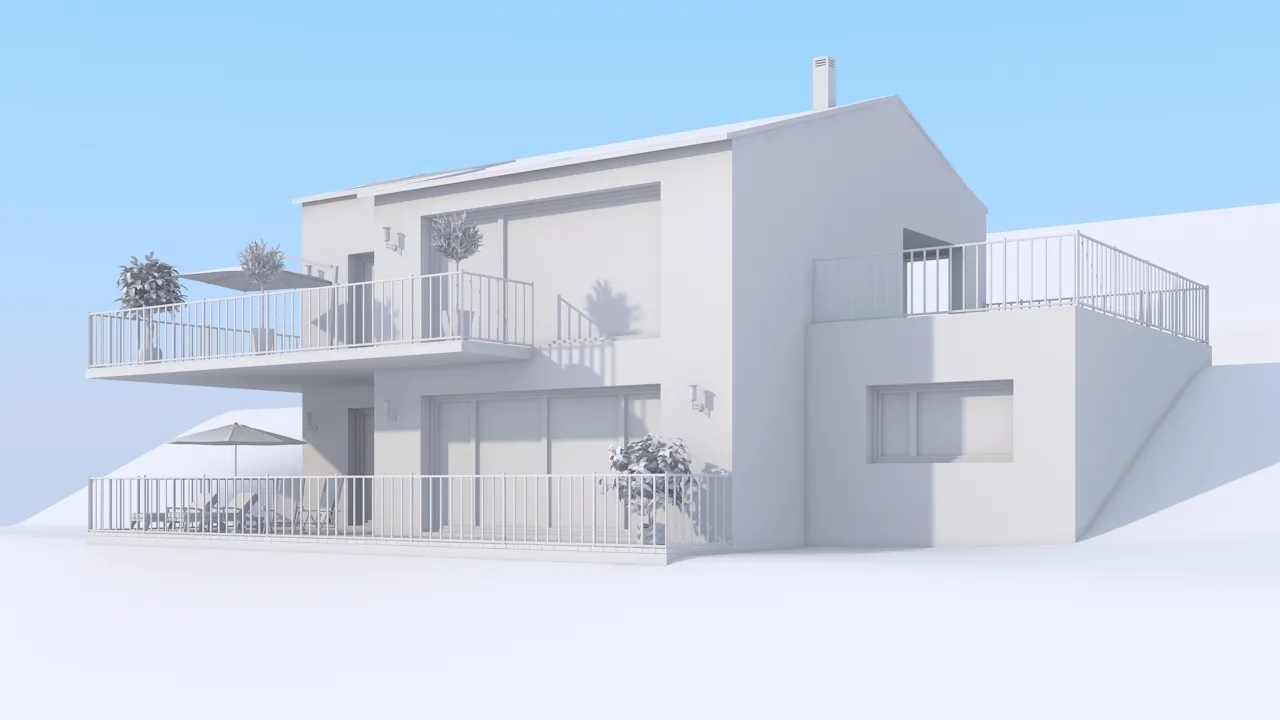 L’AÔ — rendu architectural d’une villa jumelle en terrasses, Corsier-sur-Vevey